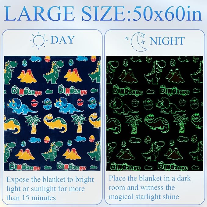 SALIMAH Glow in The Dark Blanket Dinosaur Gifts for Girls, Toys for Girls Boys Age 2 3 4 5 6 7 8 9 10 Year Old, Soft Kids Blankets Gifts for Grandkids Teens for Christmas Birthday, 50"x60"