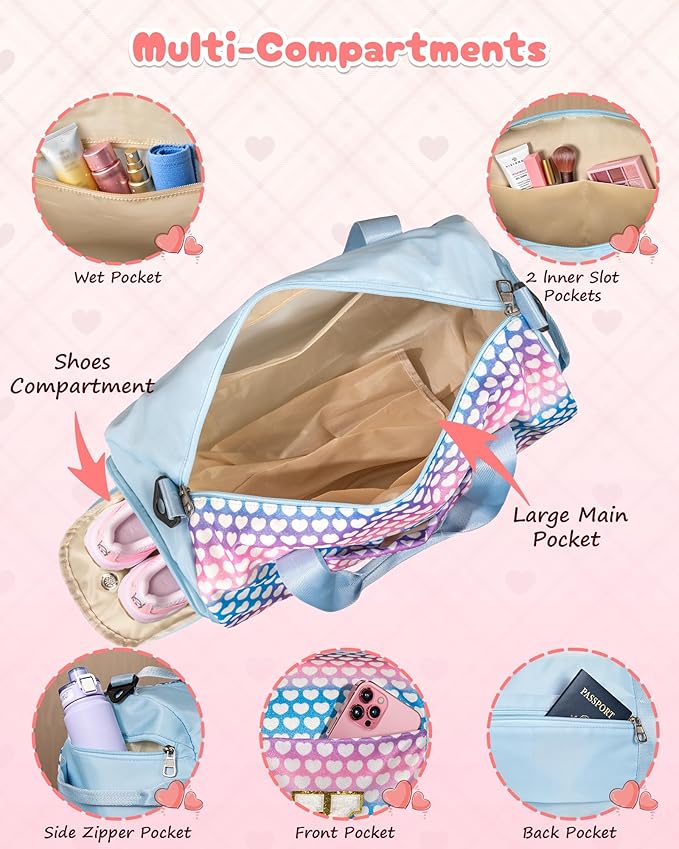 9 Year Old Girl Birthday Gifts, Girls Travel Duffel Bag, Kids Initial Overnight Bags with Shoe Compartment, Initial Duffle Bag with Makeup Pouch, Holiday Gift for Grandkids (Letter N)