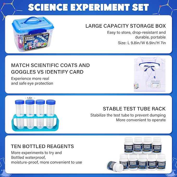 Kuovei Science Kit for Kids,120 Science Lab Experiments,Scientist Costume Role Play STEM Educational Learning Scientific Tools,Birthday Gifts and Toys for 6 7 8 9 10-12 Years Old Boys Girls Kids