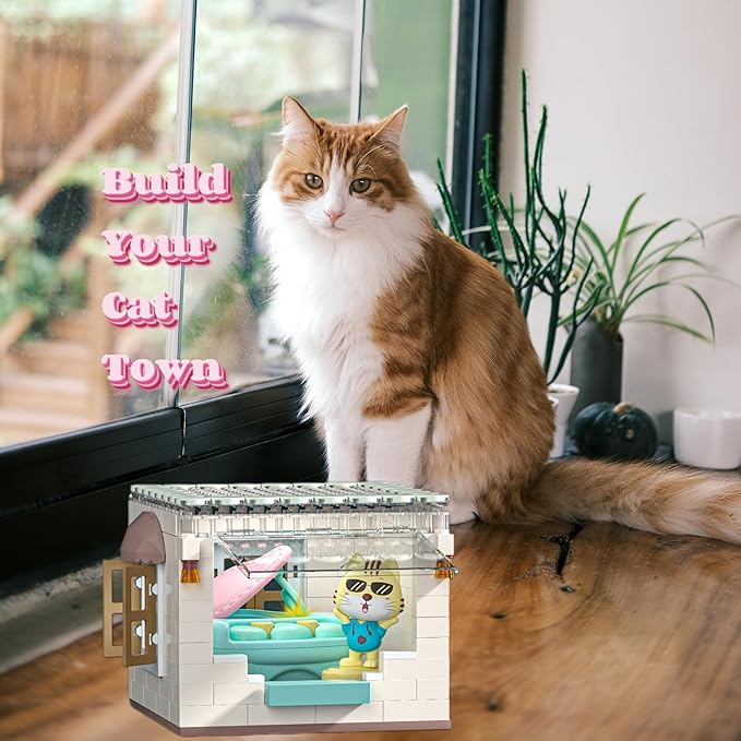 Koko's Cat Town DIY Miniature House Kit,Tiny House Piano Room Building Kits,Purrfect Dollhouse with 247PCS,Gift for Cat Lovers Teens Kids Ages 3+