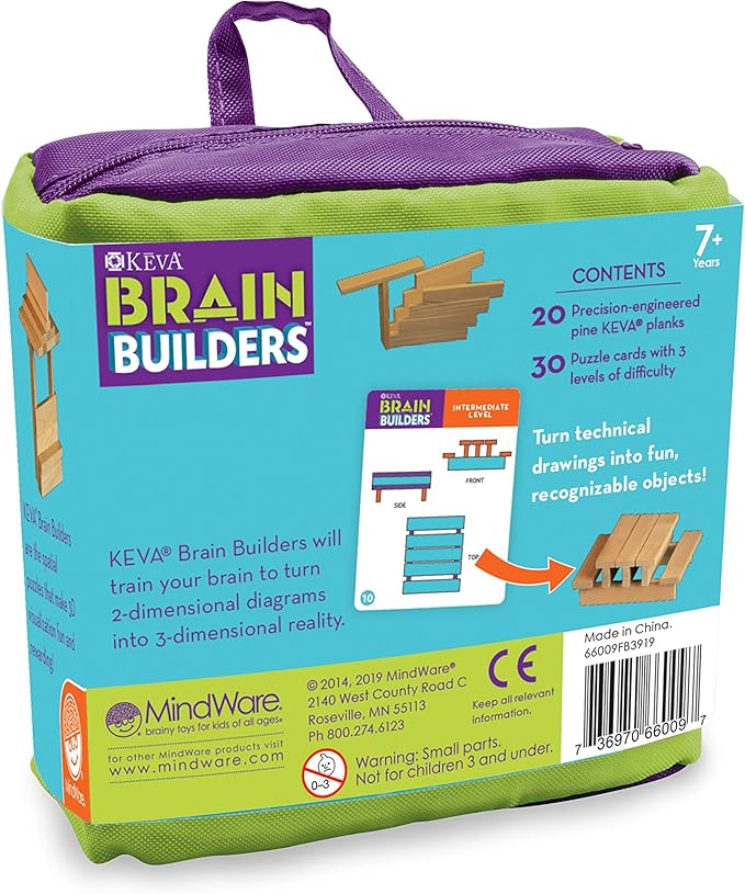 MindWare KEVA Brainbuilders - 3D brain building STEM challenges for boys & girls - Try to build the image - Practice spatial thinking - 20 planks & 30 puzzles