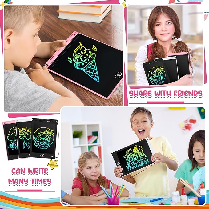 Zhehao 24 Pieces LCD Writing Tablet Doodle Board 8.5 Inch Colorful Reusable Screen Board Pad Reusable Drawing Writing Learning Educational Pad Toys for Girls Boys 8-10 3-10(Simple Round Style)