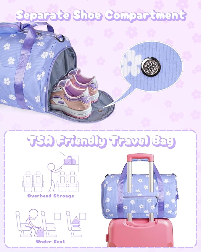 Gift for Sporty Cheerleader Girl, Girls Gym Bag, Kids Personalized Dance Bags with Shoe Compartment, Customized Travel Tote with Toiletry Bag, Party Favors for Teenager (Letter Y)