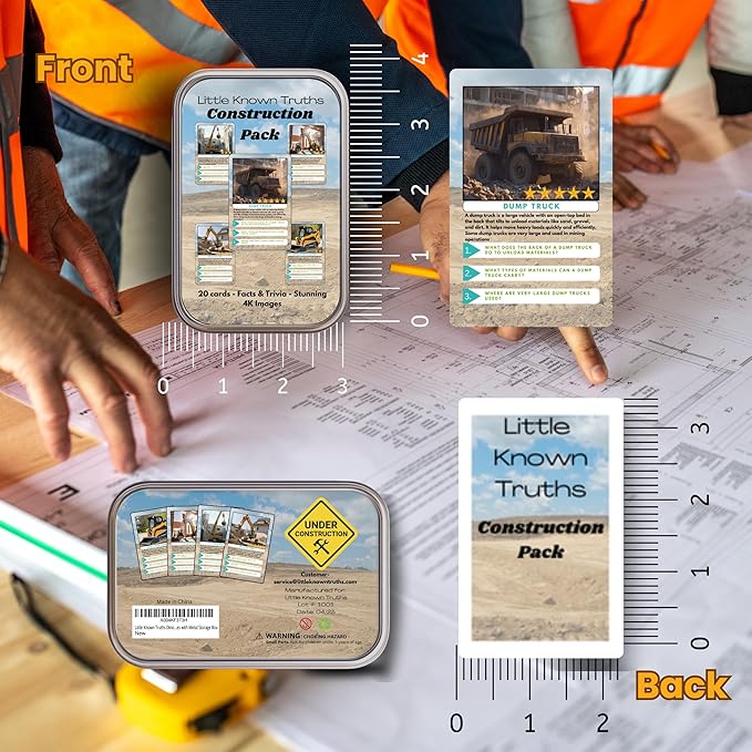 Construction Vehicle Trivia Flash Cards for Kids Ages 3+ | Educational Learning Cards with Trucks & Machines, STEM Fact Cards in Metal Tin, Screen-Free Travel Toy