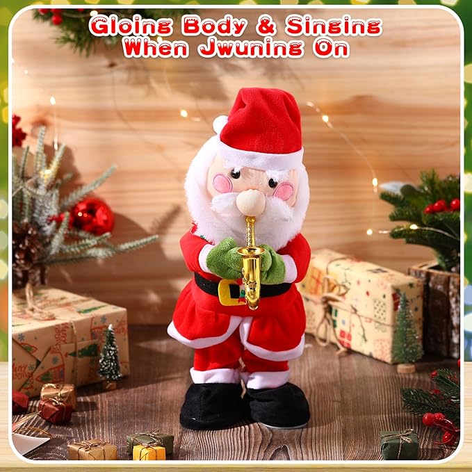 Singing Dancing Christmas Tree Santa Claus with Music Animated Christmas Toys Plush Interactive Toy Figures with 8 Songs and Lights Repeat What You Say, Xmas Gift(Santa Claus)