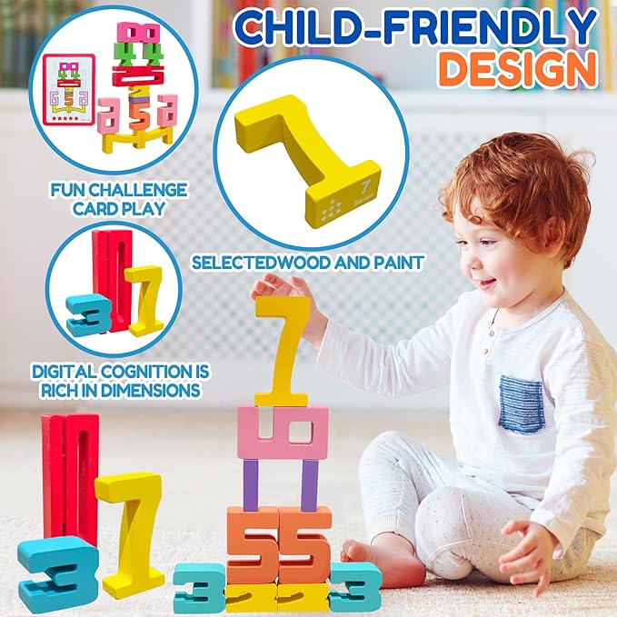 20Pcs Wooden Number Building Blocks,Montessori Number Blocks Math Learning Digital Building Blocks Digital Educational Counting Learning Toys for Parent-Child Interaction Skills Stocking Stuffers