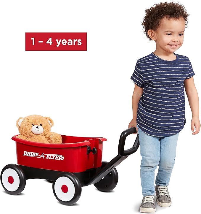 Baby Walker Wagon, Baby Toy Cart, Toddler Toys 1-2, Radio Flyer My 1st Wagon for Kids, with Teddy Bear, for Ages 1-4 Years, Red