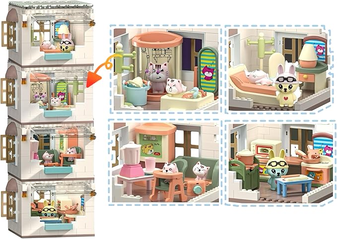 Koko's Cat Town DIY Miniature House Kit,Tiny House Bathroom Building Kit,Purrfect Dollhouse with 254PCS,Cat Toys Gift for Teens Kids Ages 3+,Dollhouse for 3 and up