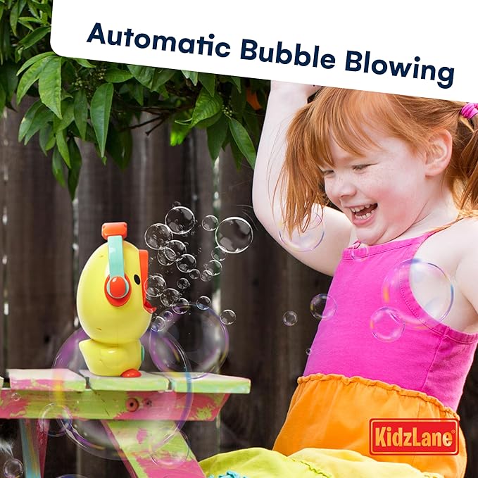 Kidzlane Duck Automatic Bubble Machine for Kids - Plastic Bubble Maker with Supportive Base - Ideal for Baths, Parties, Backyard Play - Portable Blaster, Bubble Blower - 10"x 8.6"x5" Yellow