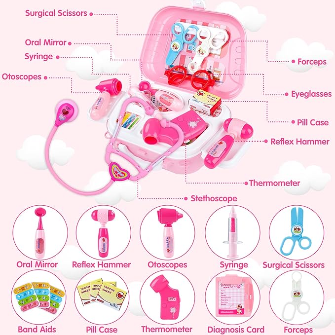 Kids Doctor Kit for Girls, Doctors Set for Toddlers 22 Pieces Doctor Play Gift for Kids Medical Toys Set with Roleplay Doctor Costume Toddlers Ages 2 3 4 5 6 Year Old