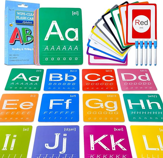 ABC Letter Flash Cards for Toddlers with 5 Dry Erase Pens, Preschool Learning Toys Alphabet Memory Game, 36PCS Double-side Flashcards,Letter Enlightenment, Early Education Flashcards for Kids Ages 1-5