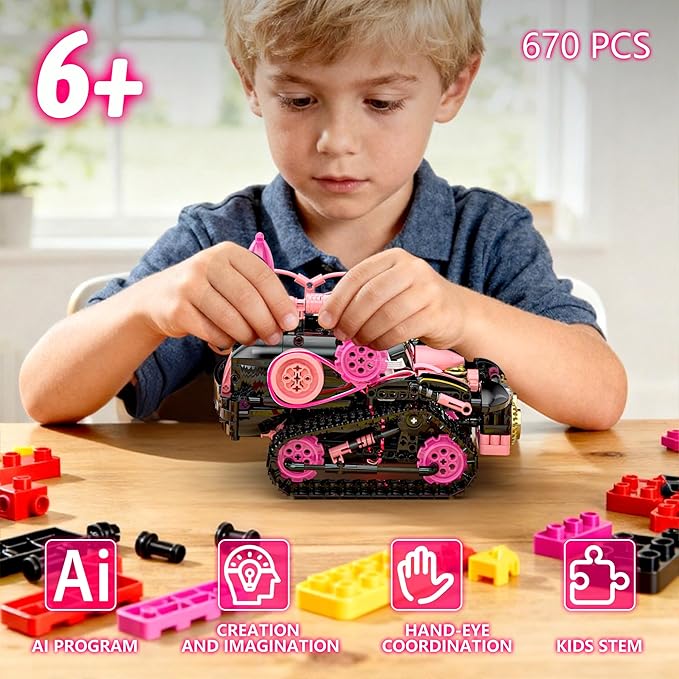 5in1 STEM Robot Building Kits for Kids 6-12, APP & Remote Control STEM Rock Robot Building Toys for Kid, Coding Interactive Tank Truck Vehicle Building Sets for Boys Girls Birthday Xmas Gift