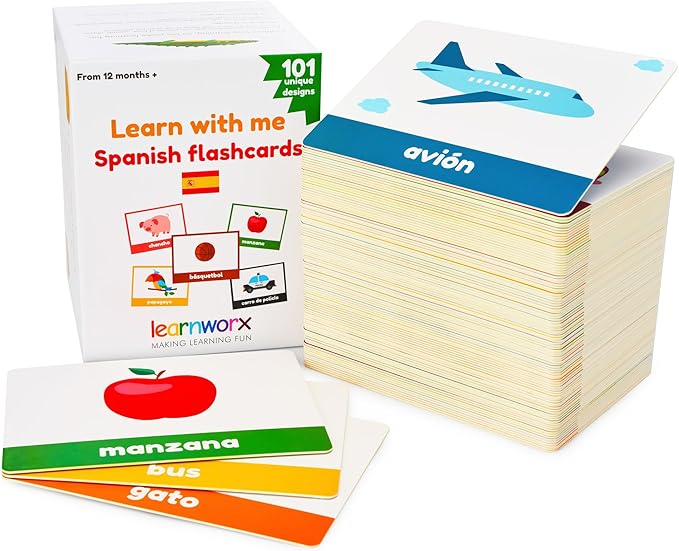 Spanish Flash Cards for Kids & Toddlers - 101 Cards - 202 Sides - Learn with Me - Objects, Numbers & Play Games - Great Value, Fun Learning and Educational Flashcards