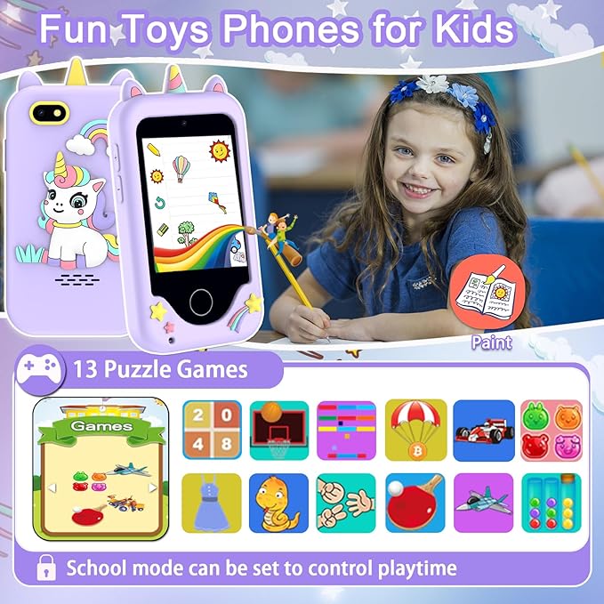 Kids Smart Phone Toys, 3 4 5 6 7 8 9 Year Old Kids Christmas Birthday Gifts for Boys Girls, 2.8" Touchscreen Toddler Cell Phone, Children Play Toy Phone with Dual Camera, Game, Music Player, 8GB Card