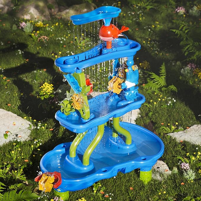 4-Tier Water Table for Toddlers 3-5 Kids Ages 4-8, Summer Outdoor Beach Sensory Activity Playset Kids Sand Box and Water Table Toys, Party Birthday Gifts for Boys and Girls 3 4 5 6 7 8