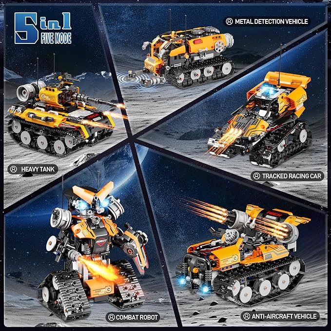 STEM Building Toys for Kids 6-12, 5in1 Remote & APP Controlled STEM Robot Car Tank Building Kit, 600 Pcs DIY Educational Building Blocks Set for Kids Science Learning, Boys Girls Birthday Gifts Ideas