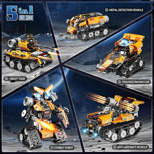 STEM Building Toys for Kids 6-12, 5in1 Remote & APP Controlled STEM Robot Car Tank Building Kit, 600 Pcs DIY Educational Building Blocks Set for Kids Science Learning, Boys Girls Birthday Gifts Ideas