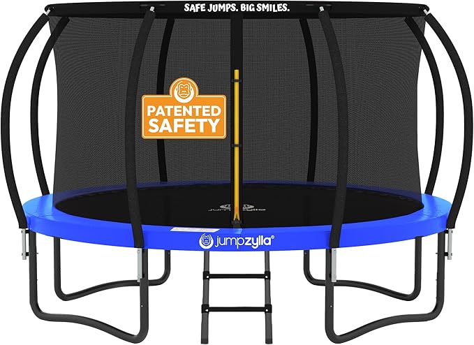 JUMPZYLLA Trampoline Outdoor 8FT 10FT 12FT 14FT 15FT 16FT with Enclosure and Ladder, ASTM Approved Recreational Trampoline for Kids and Adults, Anti-Rust Coated Frame