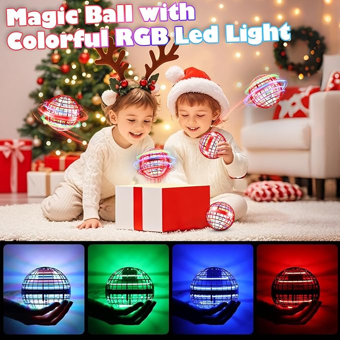 Flying Orb Ball Toys 2024, Hover Boomerang Spinner Fly Ball Toys for Kids Teen Boys Girls, Soaring Hand Controlled Mini Drone Cosmic Globe Spinning Birthday for 6 7 8 9 10 11 12(Red)