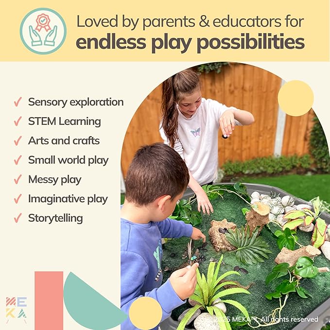 MEKA Small 28"x28" Tuff Tray Set Grey, Activity Sensory Tray Plus Stand Children, Outdoor Play Sand and Water Table for Toddlers and Kids, Toy Boys Girls