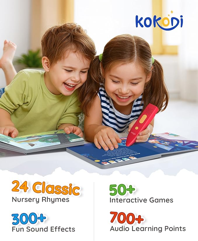 KOKODI Talking Pen Books Sets, Autism Sensory Games, Interactive Audio Sound Books Kids Learning Electronic Toys for Toddlers Kids, Early Educational Gifts Birthday Gifts for Boys Girls Age 2 3 4 5