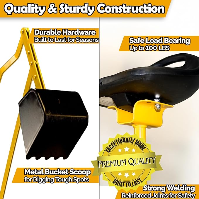 WonkaWoo Sand Digger Ride On Excavator Toy for Kids, 360 Degree Real Scoop Action with 4 Wheels, Giant Construction Digging Toy for Beach, Sandbox and Outdoor Playground