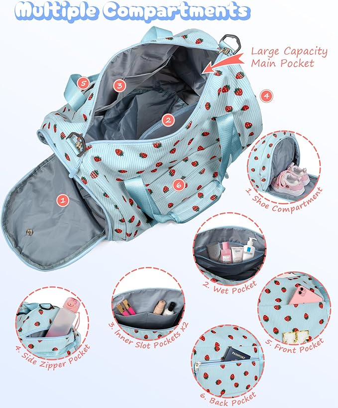 Birthday Gifts for Toddler, Girls Gym Bag, Kids Personalized Weekend Duffel Bags with Shoe Compartment, Initial Travel Tote with Makeup Bag, Gift for Dance Cheerleader Girl (Letter V)