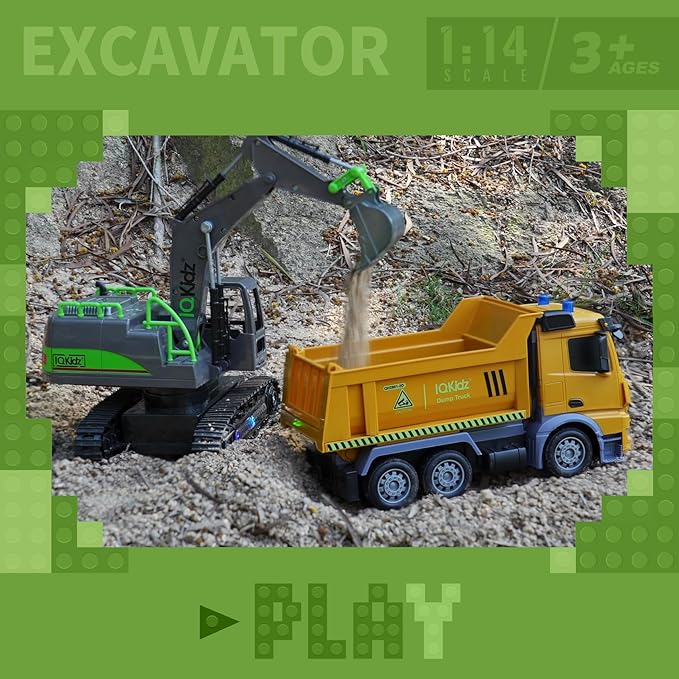 Remote Control Excavator Toys for Boys 4-7 Yrs Old - Best Birthday for Kids 3 5 8 9 10+, Metal Shovel Construction Vehicles with Light Sound, 2.4G Rechargeable RC Tracked Digger