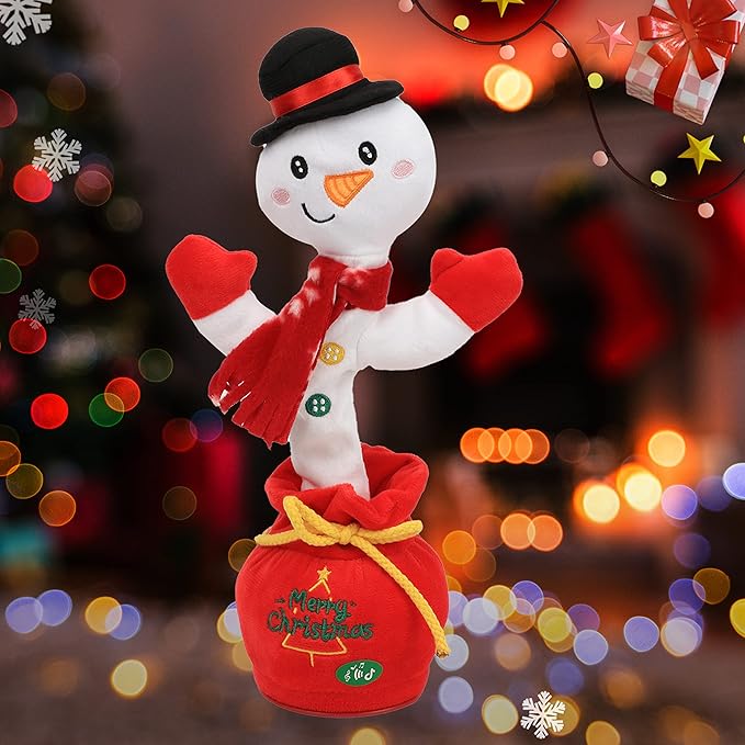 Cuteoy Talking Snowman Plush Toy Repeats What You Say Dancing Walking Mimicking Twisting Stuffed Animal Musical Electric Interative Christmas Birthday Girls Boys Gifts