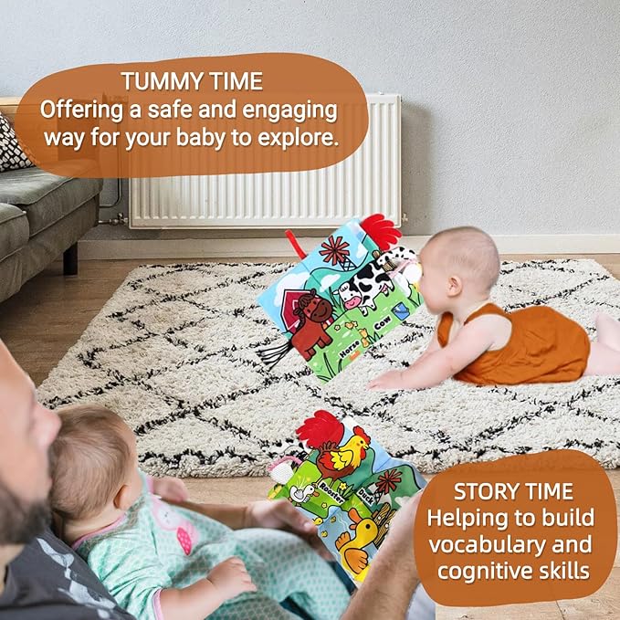 Sensory Baby Books 0-6 Months, Tummy Time Soft Cloth Baby Toys 3-4-5-7-8-9 6-12 Month Old, Newborn Infant Boy Christmas Shower Gifts Touch Feel Crinkle Book for Babies Girl Stocking Stuffers