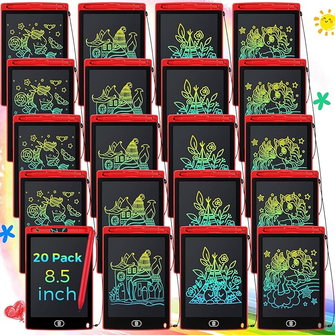 Zhehao 20 Pack LCD Writing Board for Kids, 8.5 Inches Doodle Reusable Screen Drawing Pad Erasable Painting Pads Educational Toy for 3-8 Years (Red)