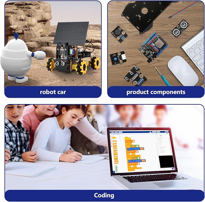 ACEBOTT ESP32 Smart Camera Solar Robot Car, 4WD Omnidirectional Movement Remote Control Car Compatible with Arduino IDE, Electronics Programming Project/STEM Educational/Science Coding Kit for 12+