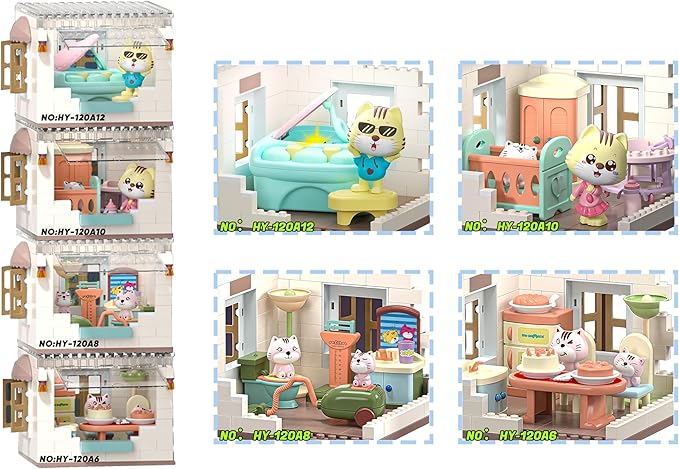 Koko's Cat Town DIY Miniature House Kit,Tiny House Piano Room Building Kits,Purrfect Dollhouse with 247PCS,Gift for Cat Lovers Teens Kids Ages 3+