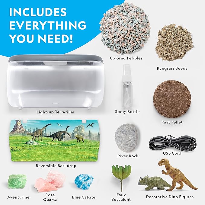 National Geographic Light Up Terrarium Kit for Kids - Build a Dinosaur Habitat with Real Plants & Gemstones, Science Kit, Dinosaur Toys for Kids (Amazon Exclusive)