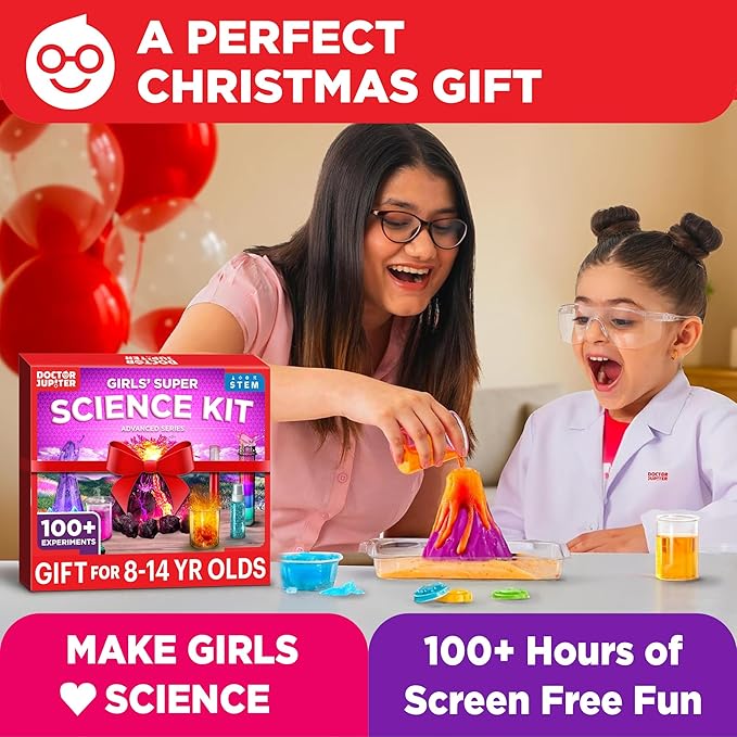 Doctor Jupiter Girls' Super Science Kit for Ages 8-12 Ideas for Girls 8,9,10+ Years Old | Chemistry Set, STEM Toy Kit with 100+ Experiments | Learning & Educational Projects