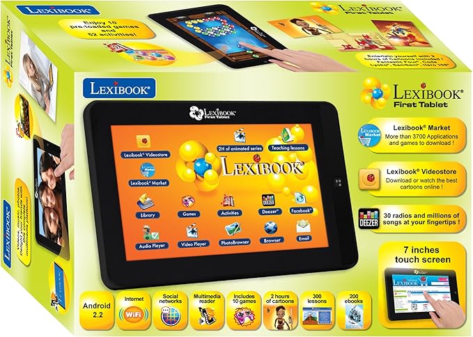 LEXiBOOK First Android Child Educational Tablet, General Knowledge Games, Included Library, USB, TF Card & Aux-in Connection - MFC150GB, Black