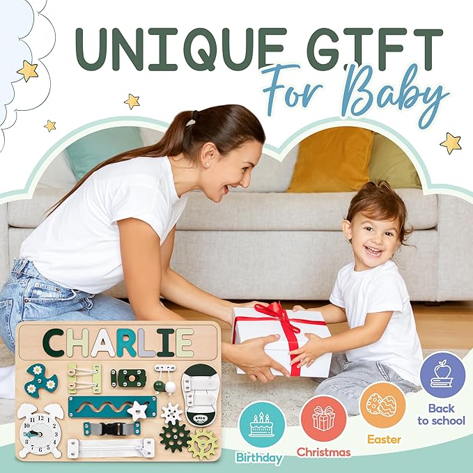 Busy Board Bear for Toddlers Wooden Montessori Toys, Wooden Controller Sensory Toy for Autistic Children & ADHD Sensory Board for Education & Learning Green