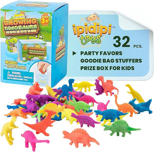 IPIDIPI TOYS Water Growing Dinosaurs – 32-Pack Expandable Dinosaur Toys for Kids – Ideal Stocking Stuffers for Kids, Party Favors, Piñata Fillers, School Rewards & Science Fun