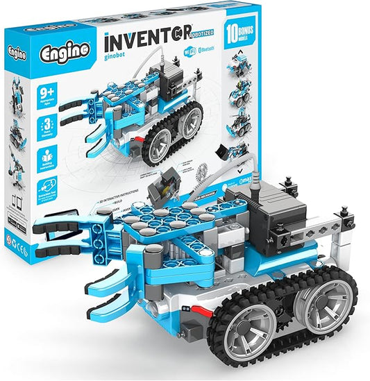 Engino Inventor STEM Robotic Kit, Robotorized GinoBot, Construction Toys for Kids 9+, Building Kit Powered by Motor, Coding STEM Toys, Gifts for Boys & Girls (10 Models to Build)