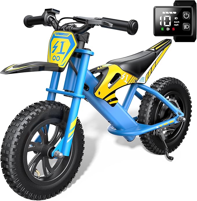 Gyroor S1 Kids Electric Balance Bike, 200W Motor 3 Speeds up to 10 MPH, 12-Inch Pneumatic Tires, 7-Color Rear Fender LED Taillight, Drum Brake, UL2272 Certified, for Ages 3-6, Blue-DCC
