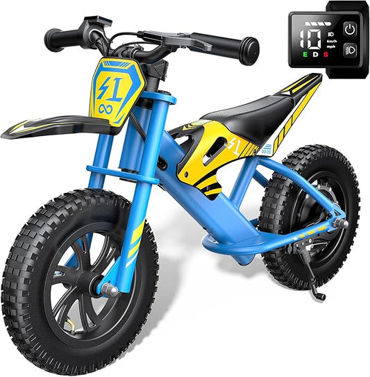 Gyroor S1 Kids Electric Balance Bike, 200W Motor 3 Speeds up to 10 MPH, 12-Inch Pneumatic Tires, 7-Color Rear Fender LED Taillight, Drum Brake, UL2272 Certified, for Ages 3-6, Blue-DCC