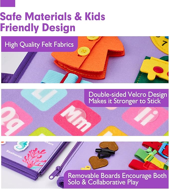 hahaland Busy Board Montessori Toys - 3 Year Old Girl Gifts Bithday Gift Ideas - 8 in 1 Preschool Learning Activities - Christmas Toddler Stocking Stuffers Gifts