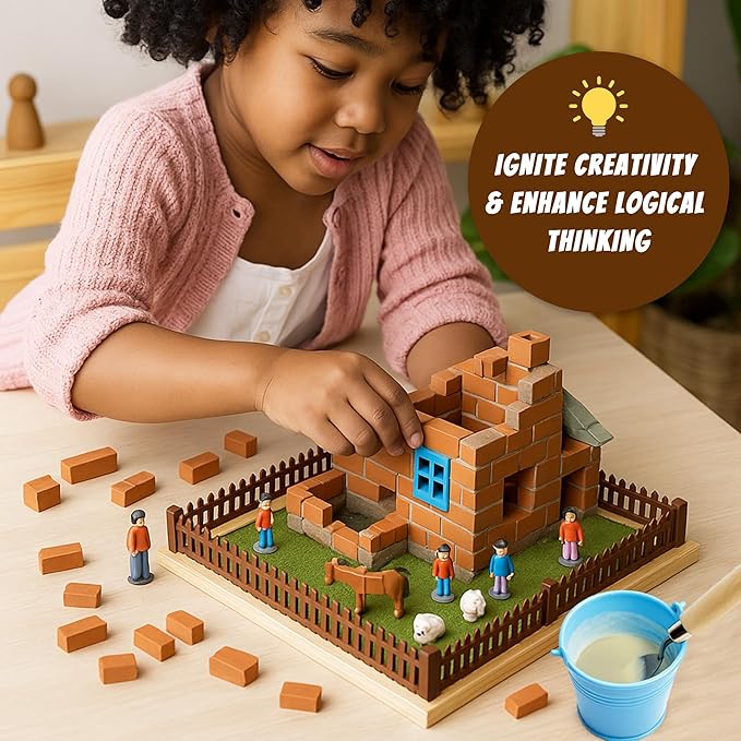 Brick and Mortar Construction Set, DIY House Building Kit for Kids, Realistic Mini Bricks STEM Building Toy, Creative Engineering Toy for Boys and Girls