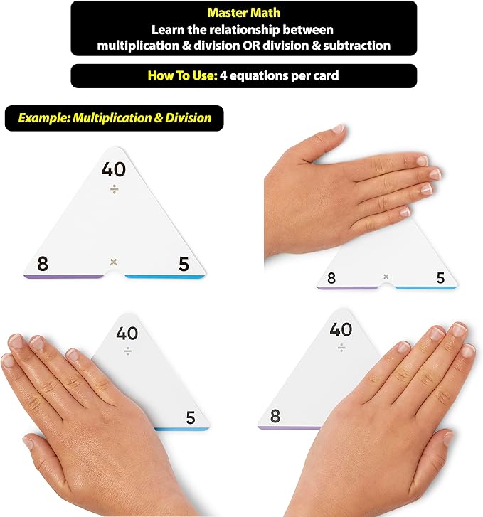Award-Winning Triangle Math Flash Cards – 752 Facts (Add, Subtract, Multiply & Divide) – Grades K–6 – Visual Aids, Color-Coded, Mastery Sorting System