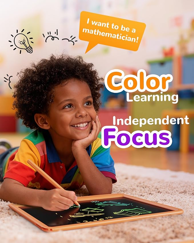 KOKODI LCD Writing Tablet, 12 Inch Colorful Toddler Doodle Board Drawing Tablet, Erasable Reusable Electronic Drawing Pads, Educational and Learning Toy for 3-6 Years Old Boy and Girls(Orange)