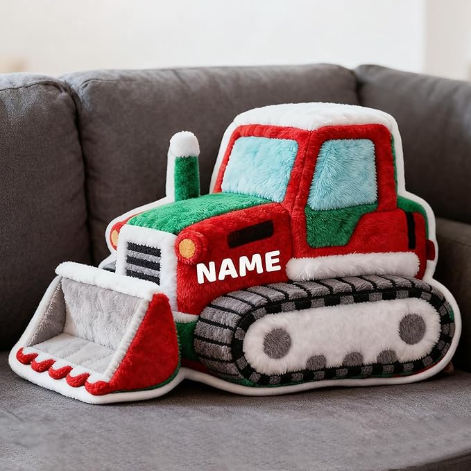 Custom Bulldozer Shaped Pillow Cute Personalized Name Plush Doll, Double-Sided Construction Engineering Vehicle Pillow for Kids, Birthday gifts for Boys and Girls Sofa Decorative Pillows 8-32in