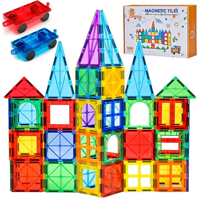 CuteTiger Mangetic Tiles, 100PCS Magnet Building Toys, Magnetic Building Set for Kids, Stacking Blocks, Perfect STEM Toys Gift for Boys and Girls