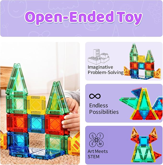 Mini Magnetic Tiles Travel Toddler Toys, Portable Travel Magnetic Tiles Kids Toys for 3 4 5 6 7 8+ Years Old Boys Girls, STEM Learning Magnet Blocks Birthday Chirstmas Gifts