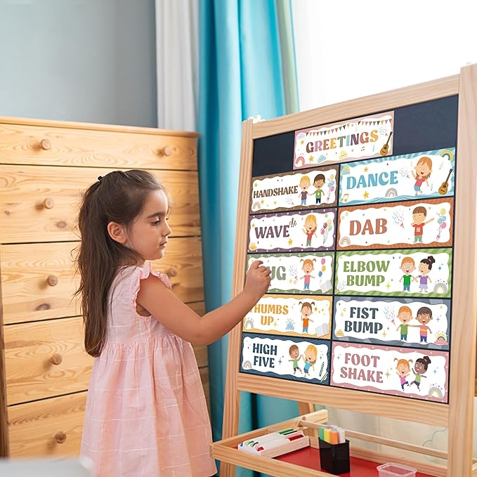 Wehhbtye Boho Classroom Greeting Poster, 9.4'' x 3'' Social Distancing Greetings Poster, Waterproof Greetings Choice Classrooms Rules Posters for Back to School Classroom Decor Teacher Supplies