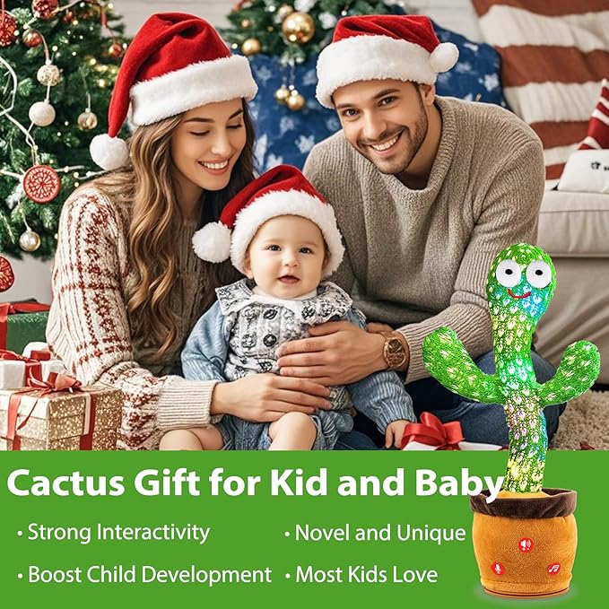 Rechargeable Dancing Talking Cactus Plush Toy for Kids - Volume Adjustable Mimicking and Singing Cactus with Music & Light - Funny Birthday Gifts for Years Old Boy Girl
